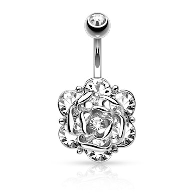 Belly button ring with studded flower in your choice of color