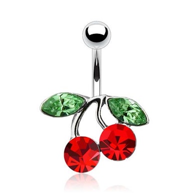 Belly button ring with red cherries
