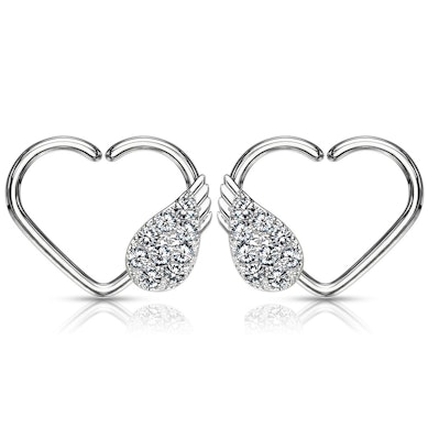 Ear piercing with heart shape and paved angle wing