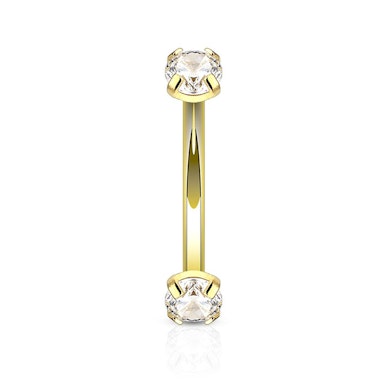 Curved barbell internally threaded with round gems