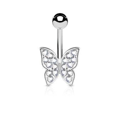 Belly button ring with studded butterfly charm