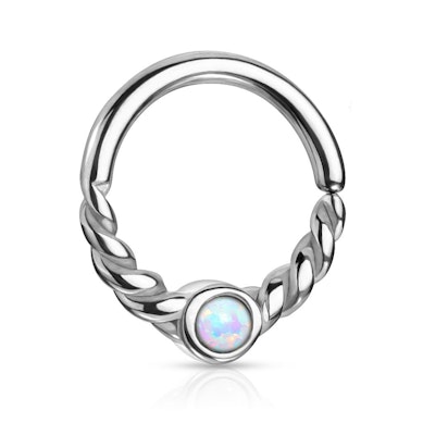 Ring with twisted semicircle and opal stone