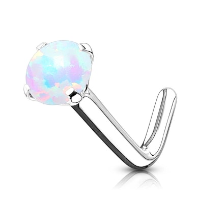 Nose ring made of 14k gold with opal stone
