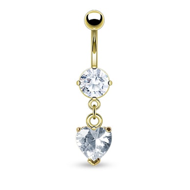 Belly button ring gold-plated with heart-shaped stone dangle