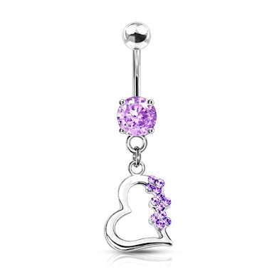 Belly button ring made of titanium with studded heart dangle.
