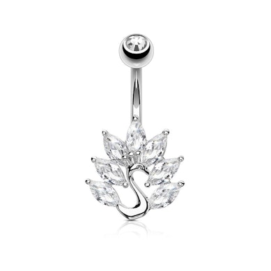 Belly button ring with peacock