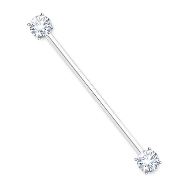 Industrial barbell double jeweled with crystal clear stones