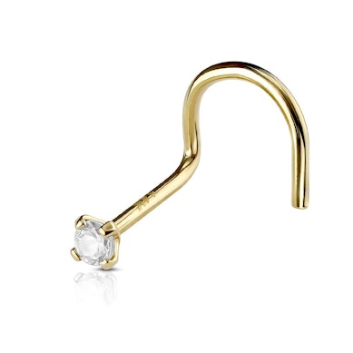 Nose screw made of solid 14k gold with stone