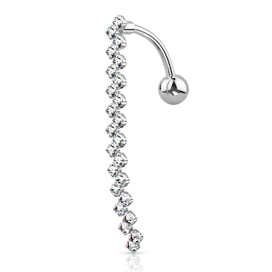 Reverse belly ring with stones in zigzag