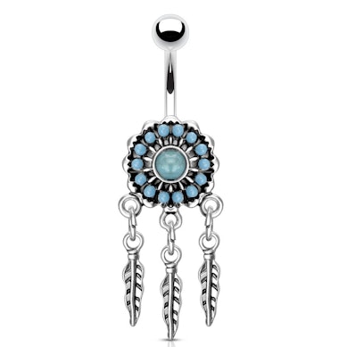 Belly button ring with turquoise dreamcatcher