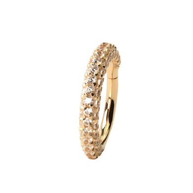 14K gold hinged ring with round CZ paved edge