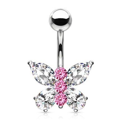 Belly button ring with crystal butterfly