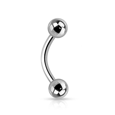Curved barbell internally threaded made of titanium
