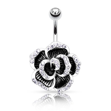 Belly button ring with dark rose and stones