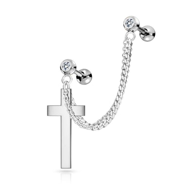 Crystal set barbells with double chains with a cross