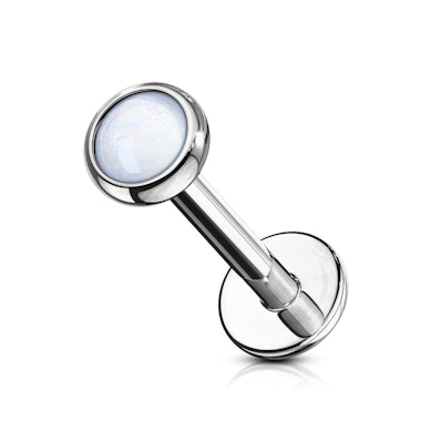 Labret internally threaded with light reflecting bead