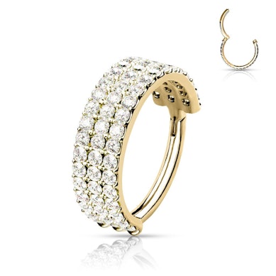 Hinged ring made of 14k gold with rows of stones