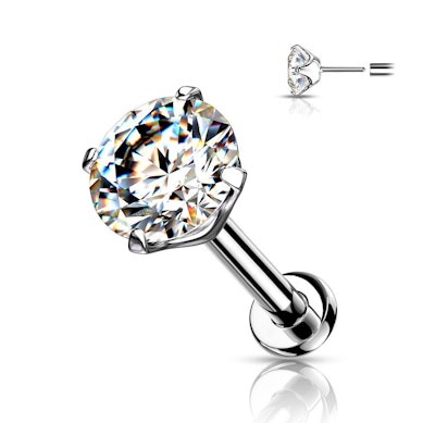 Push-in labret made of titanium with prong set stone