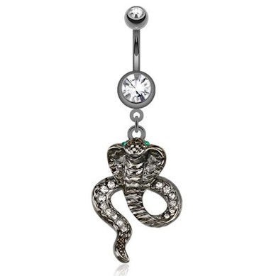 Belly button ring with cobra dangle