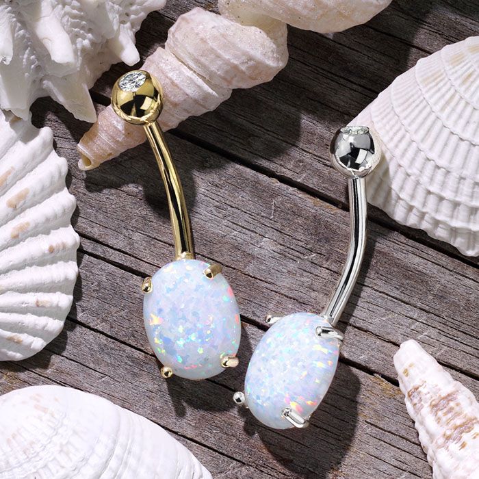 Gold opal store belly button rings