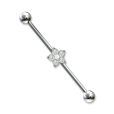 Industrial barbell with flower and opal stone