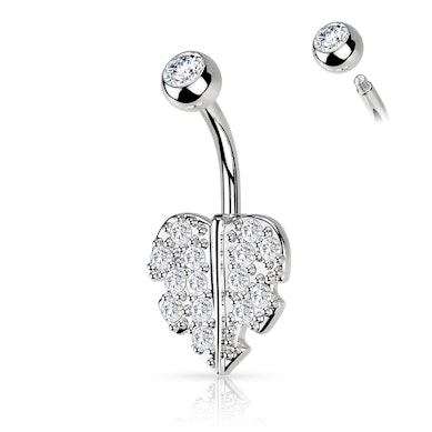 Belly button ring with palm leaf design with stones