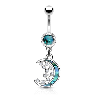 Belly button ring with crescent and stars