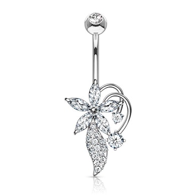 Belly button ring with marquise stones flower