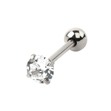 Tongue barbell with prong set round stone
