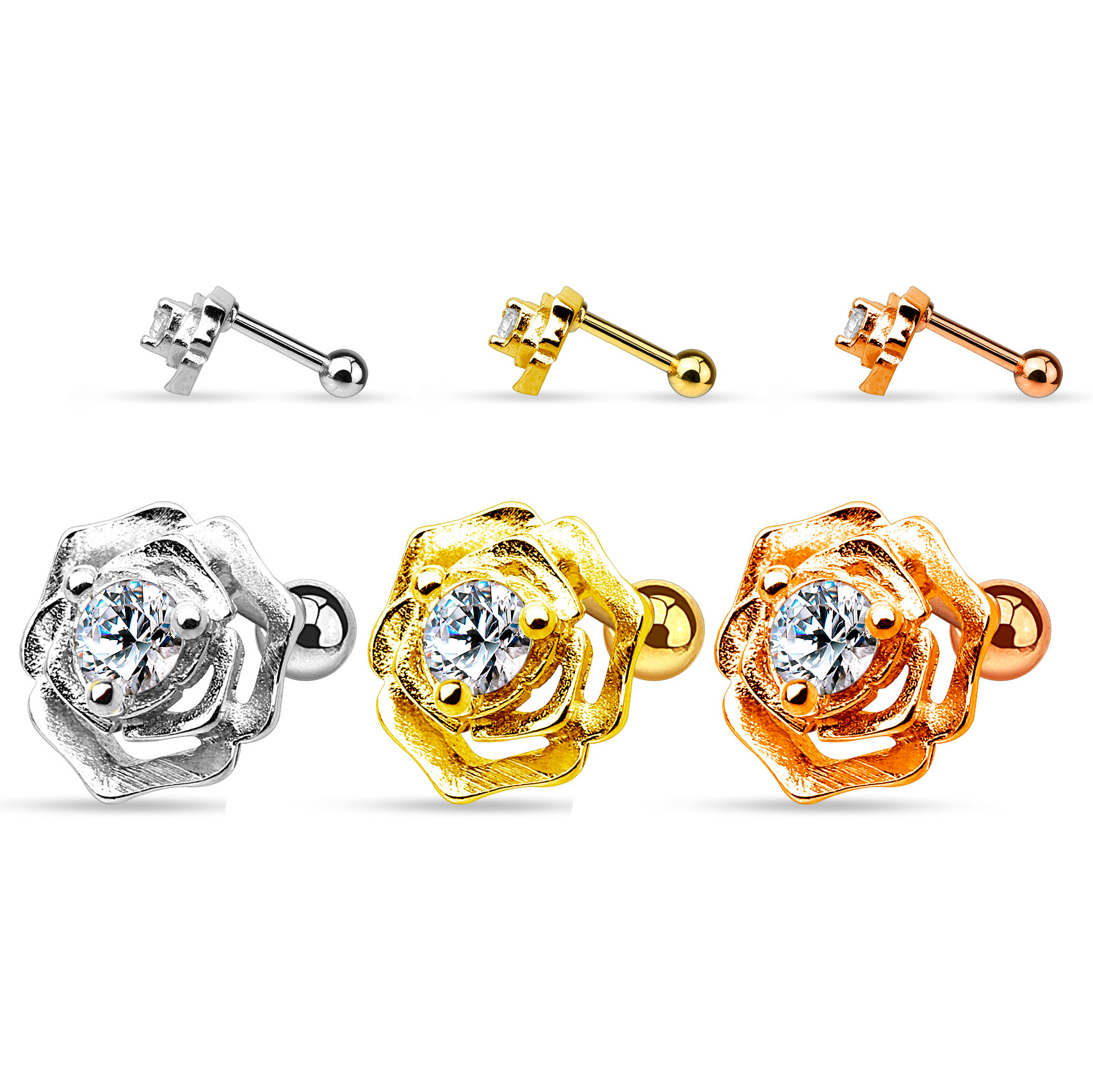 Auskaras su rože ir kristalu