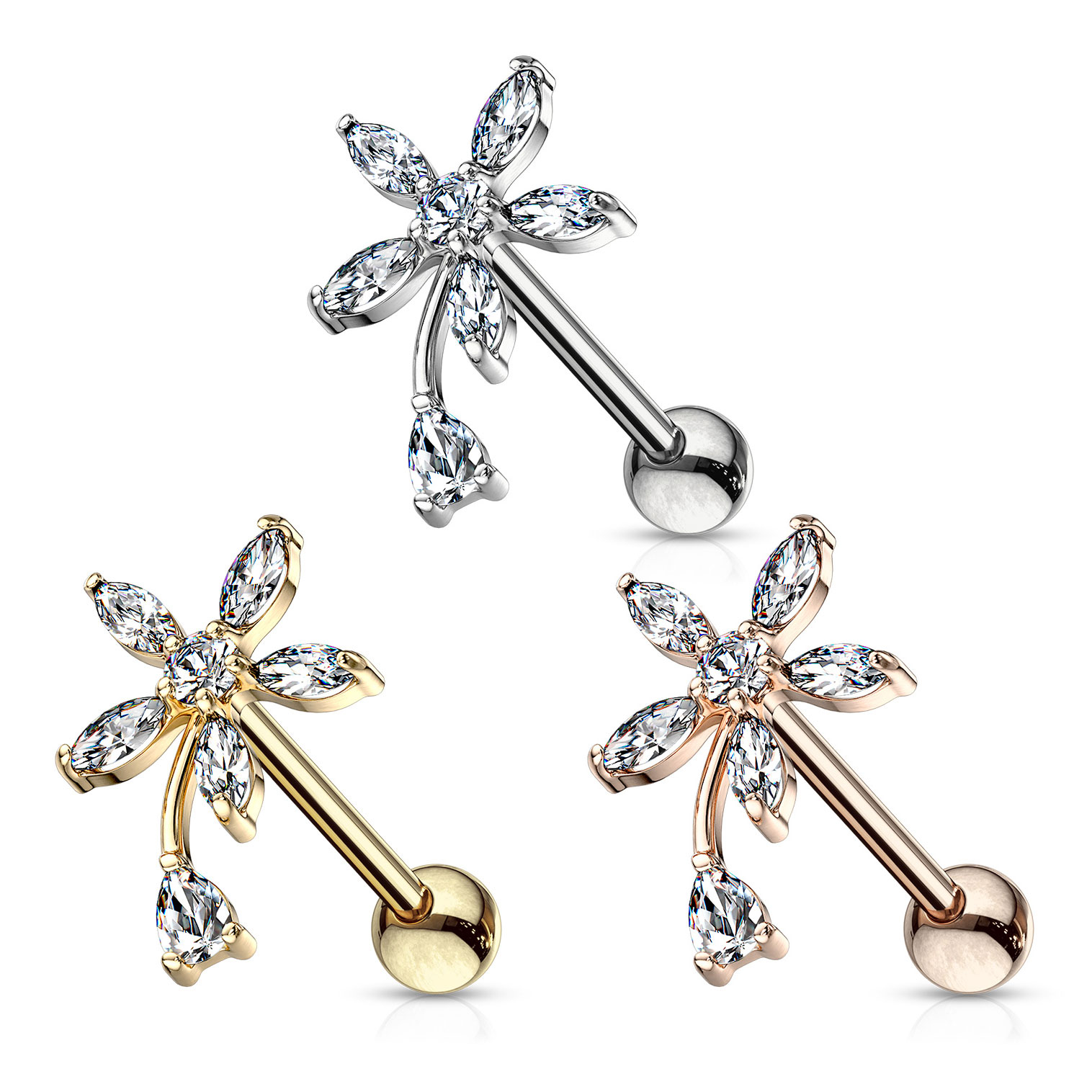 Auskaras su apvaliais markizės formos kristalais