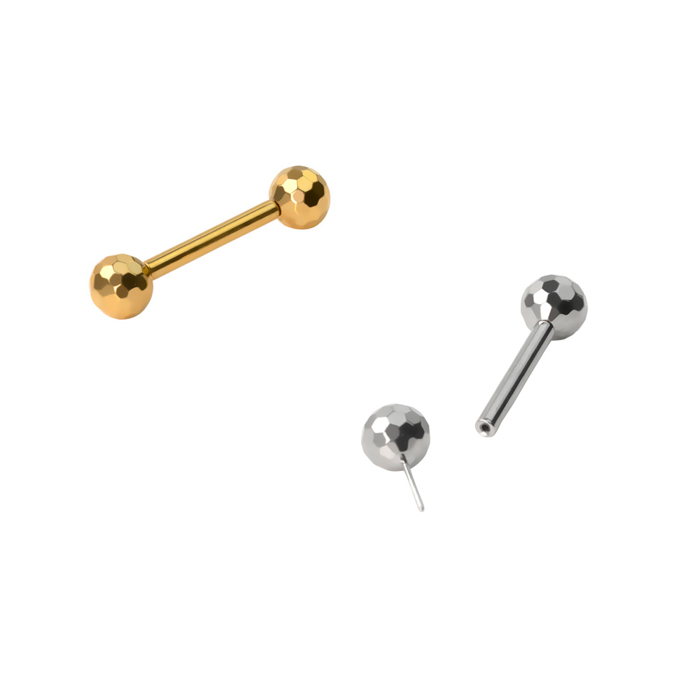 Įstumiamas barbell auskaras su disko rutuliukais galuose