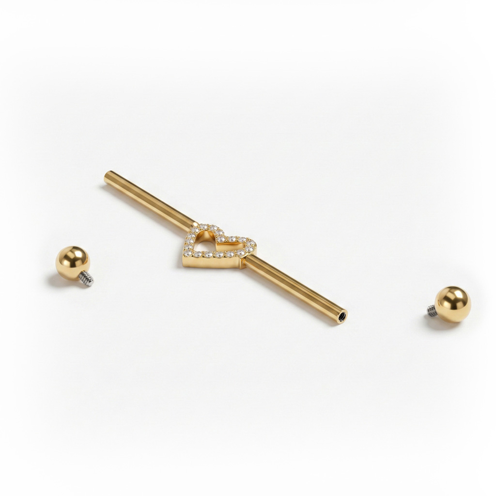 Industrial tipo barbell iš titano su širdute per vidurį