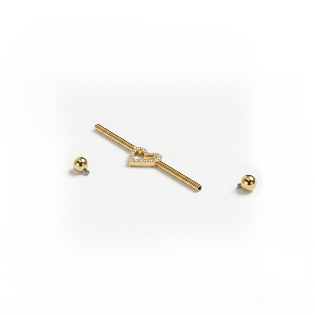 Industrial tipo barbell iš titano su širdute per vidurį