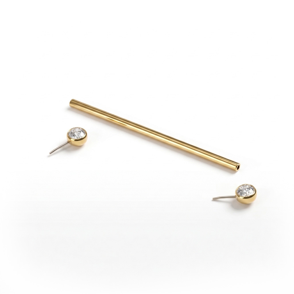 Industrial tipo barbell iš titano su akutėmis lizde