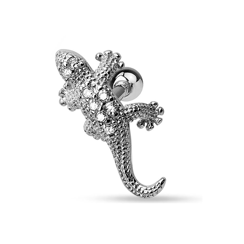 Auskaras su driežu ir kristalais