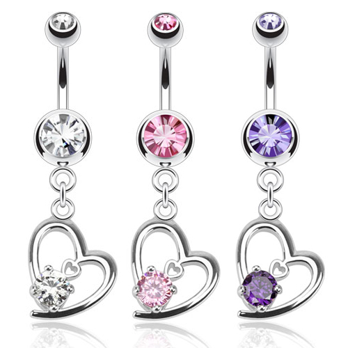 Auskaras į bambą su širdele ir kristalų grandinėle