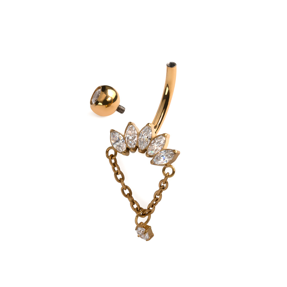 Titano auskaras į bambą su markizės formos kristalais ir pakabuku