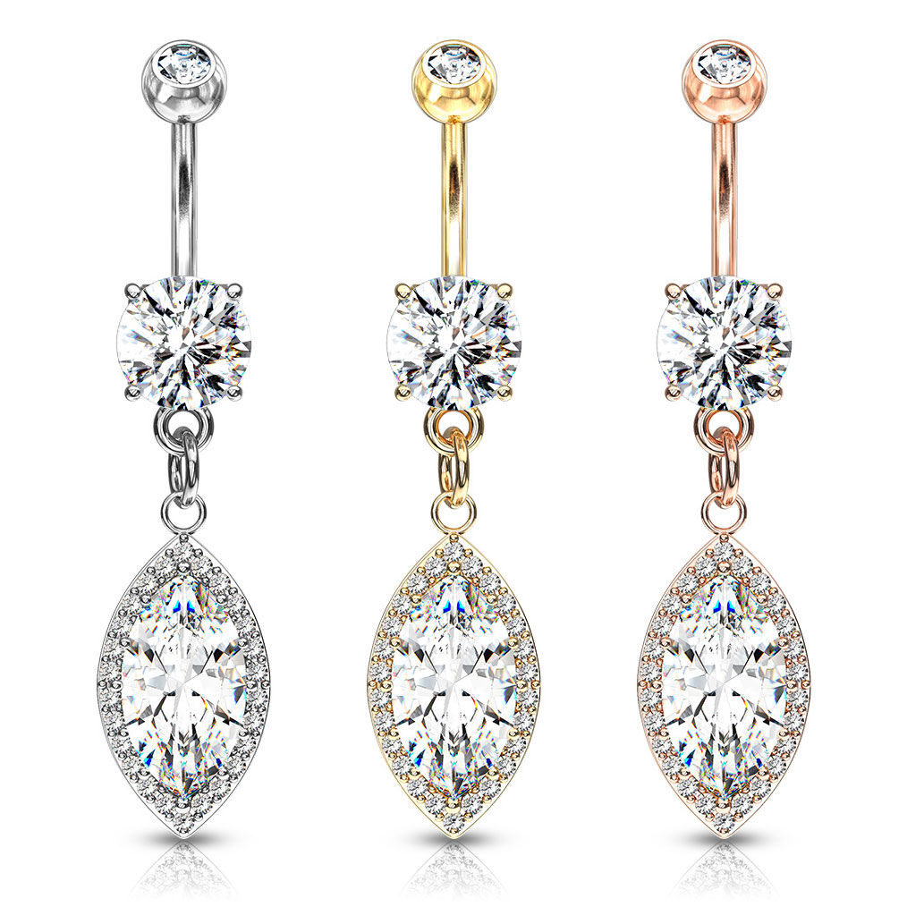 Auskaras į bambą su markizės formos kristalu pakabuke