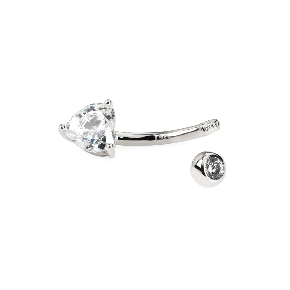 Auskaras į bambą iš 14k aukso su širdelės formos kristalu