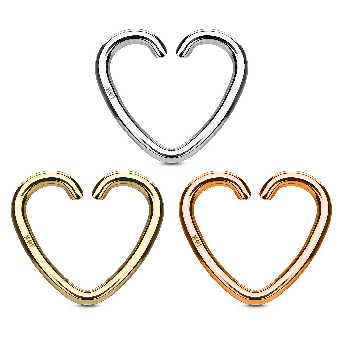 Širdies formos auskaras į ausį iš 14K (583) aukso