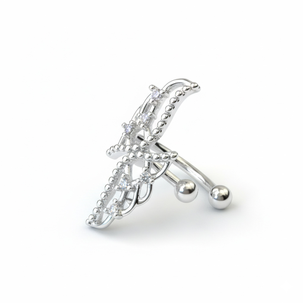 Ear cuff with wings in surgical steel-silver