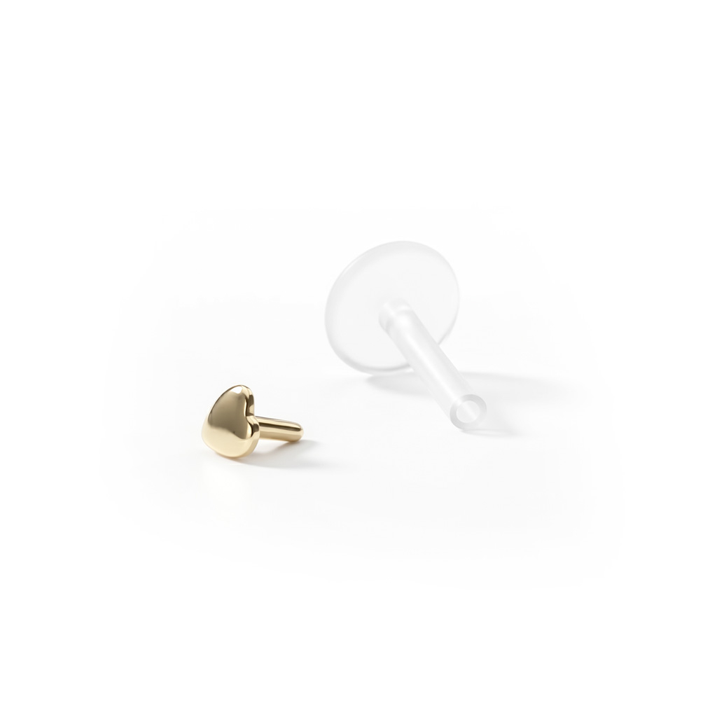Labret auskaras su 14k auksine širdele