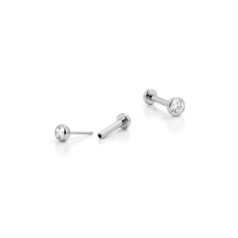 Įstumiamas labret iš titano su apvaliu tvirtinimu ir akmenėliu