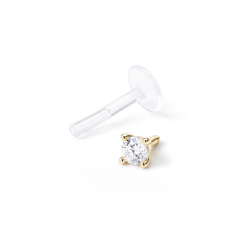 Labret auskaras su kristalu iš bioplasto ir 14k aukso