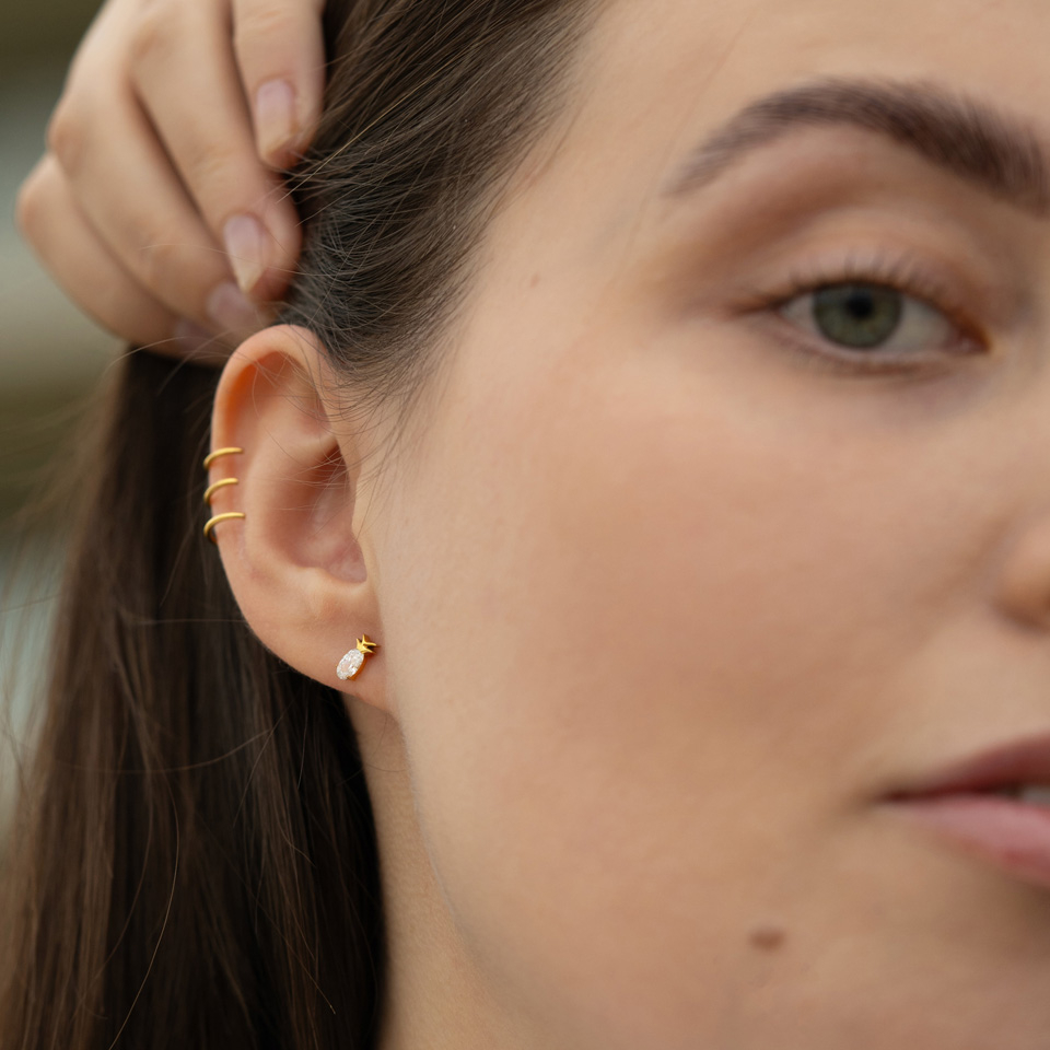 Labret auskaras su kristalais puoštu ananasu