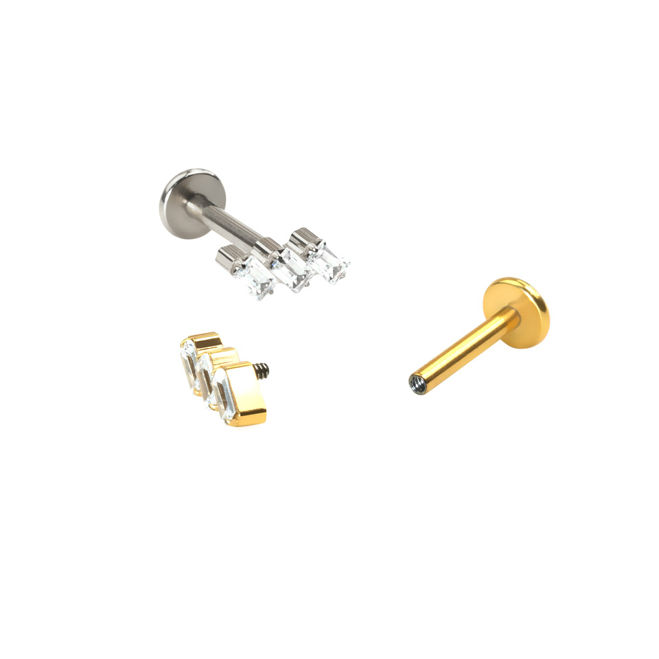 Labret auskaras su stačiakampio formos kristalais