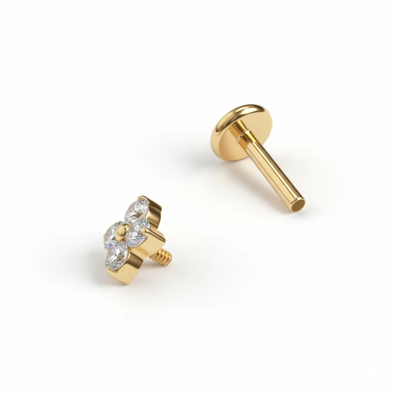 Titano labret su miniatiūrine gėle