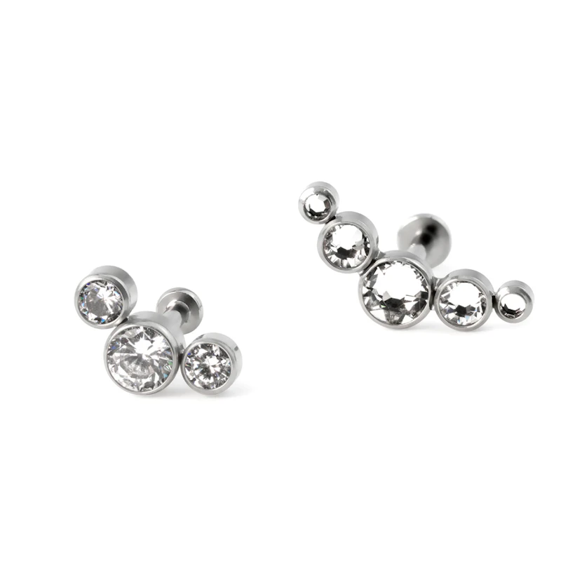 Įstumiamas titano labret auskaras su įvairiais akmenėliais