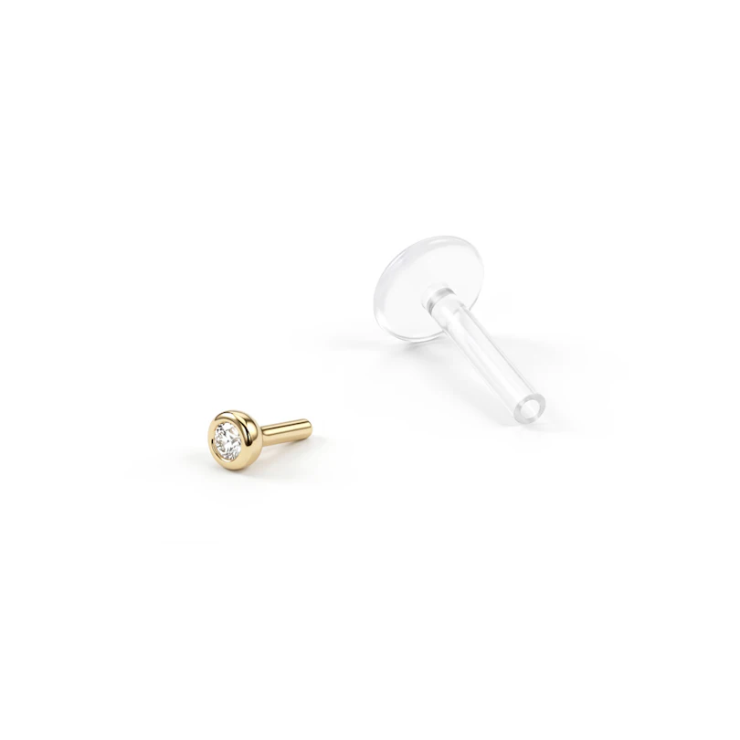 Labret auskaras su PTFE strypeliu ir rutuliuku iš 14k aukso